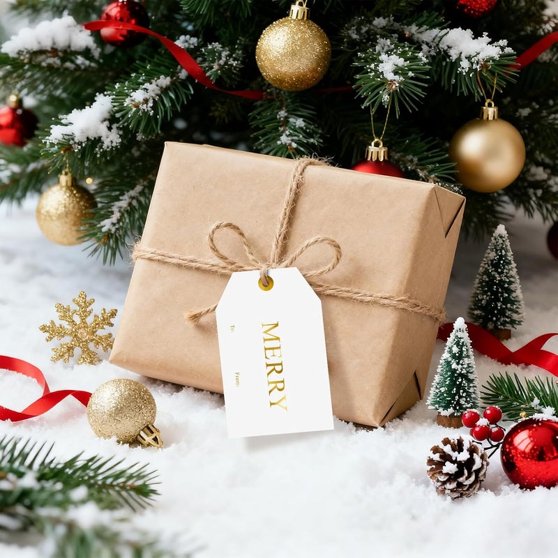 Alynta Christmas Gift Tags with String - 50Pcs Holiday Name Tags Gold Foil Xmas to and from Tag Merry Paper Tag for Christmas Presents Gift Wrapping Xmas Decorations - Image 5